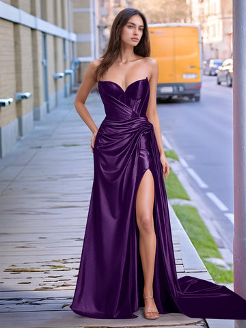 Robe de bal longue fendue à col en V avec torsade