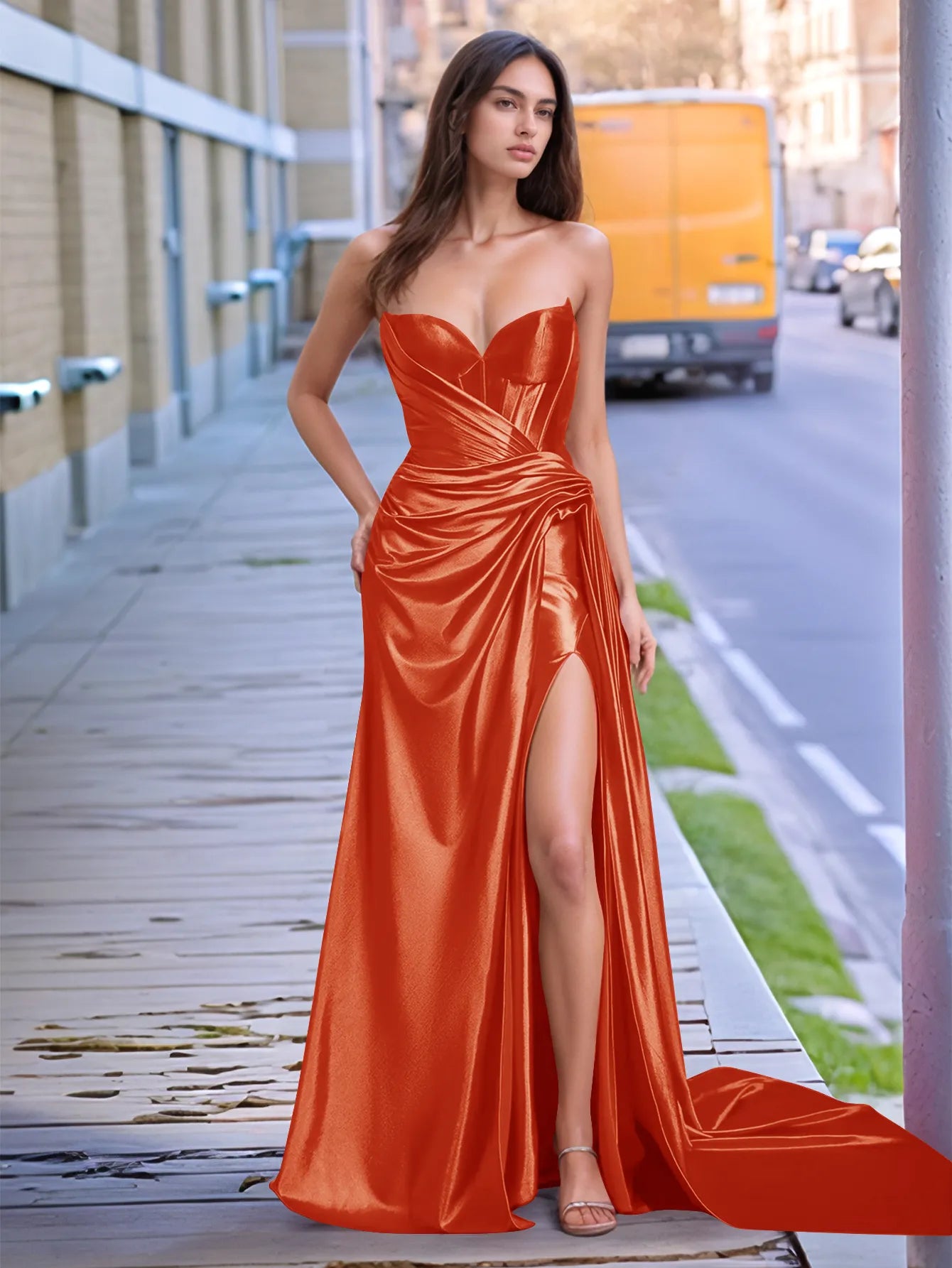 V-neck Split Long Prom Gown With Twist