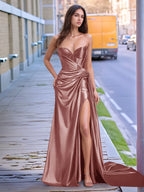 V-neck Split Long Prom Gown With Twist