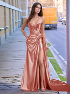 V-neck Split Long Prom Gown With Twist