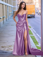 V-neck Split Long Prom Gown With Twist