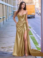 V-neck Split Long Prom Gown With Twist