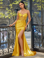 Robe de bal longue sirène bustier à découpe devant