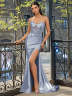 Robe de bal longue sirène bustier à découpe devant