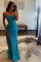 Sparkly Sweetheart Sequins Bodycon Long Corset Prom Dress with Beading