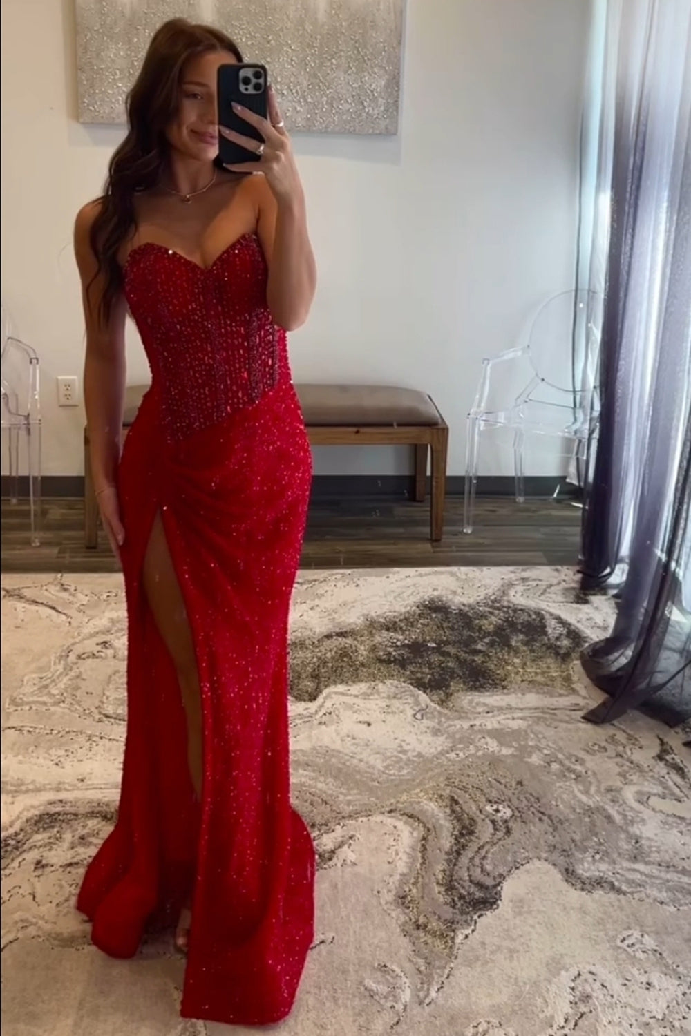 Sparkly Sweetheart Sequins Bodycon Long Corset Prom Dress with Beading