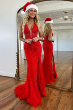 Robe de bal longue sirène en tulle à col halter et corset ornée d'appliqués