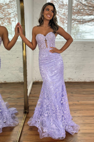 Light  Sweetheart Mermaid Long Corset Prom Dress with Appliques