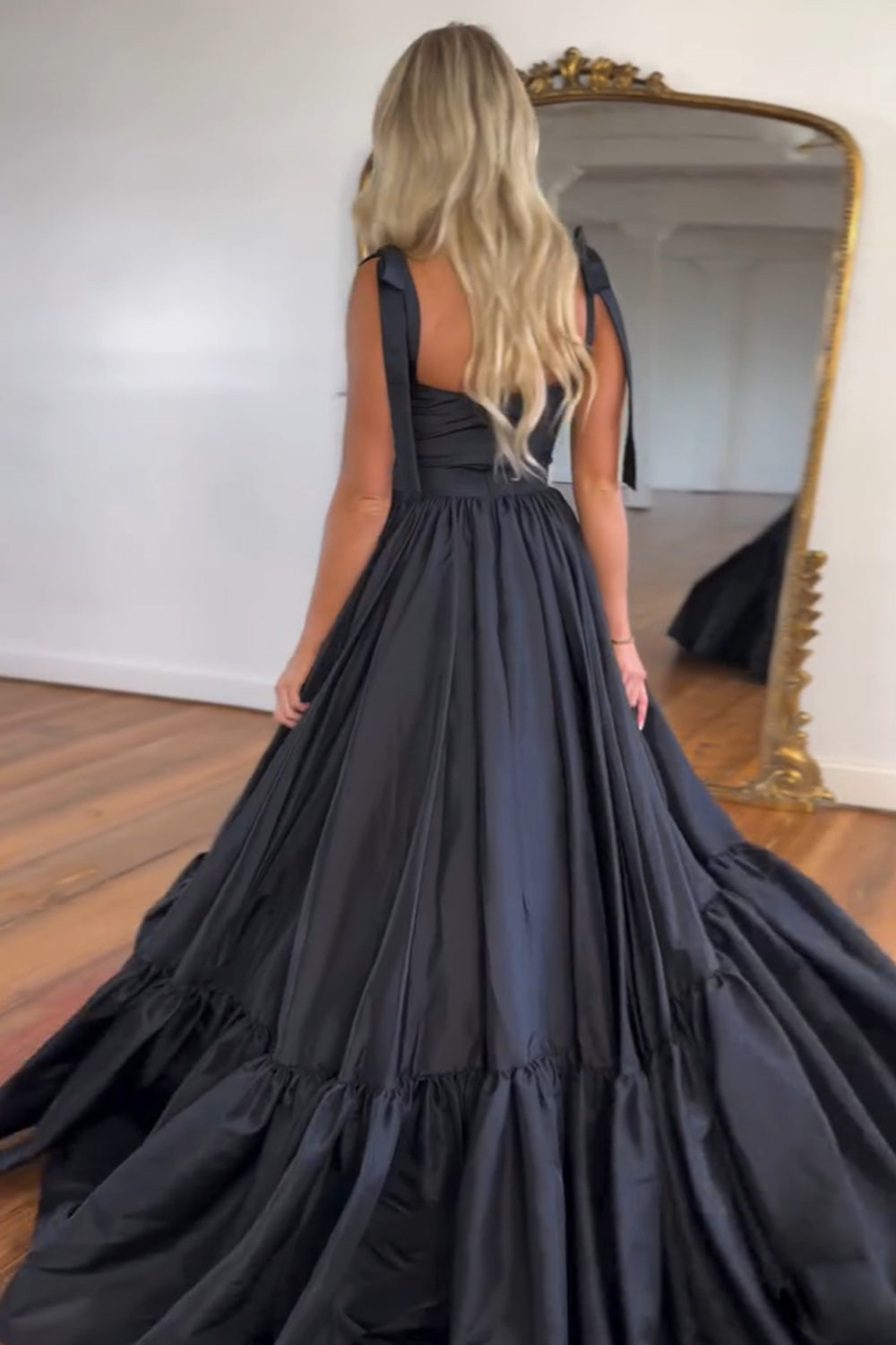 Spaghetti Straps A-Line Satin Long Prom Dress