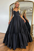 Spaghetti Straps A-Line Satin Long Prom Dress
