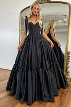 Spaghetti Straps A-Line Satin Long Prom Dress