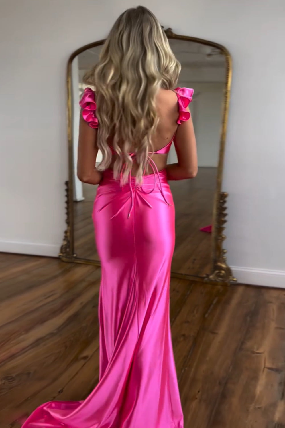 Trendy Hot Mermaid Ruched Cut-out Long Prom Dress with 3D Flower
