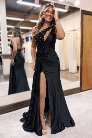 Robe de bal longue sirène asymétrique en satin à sequins