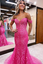Off the Shoulder Mermaid Long Prom Dress with Appliques