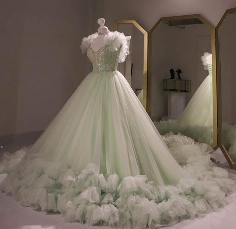 Robe de bal en tulle vert sauge, robe de Sweet 16, robe de quinceañera vert sauge Y2335