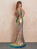 Sparkly Sequin Sexy Evening Dress with Back Cross Straps