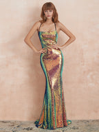 Sparkly Sequin Evening Dress with Lace Up Back