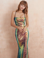Sparkly Sequin Evening Dress with Lace Up Back
