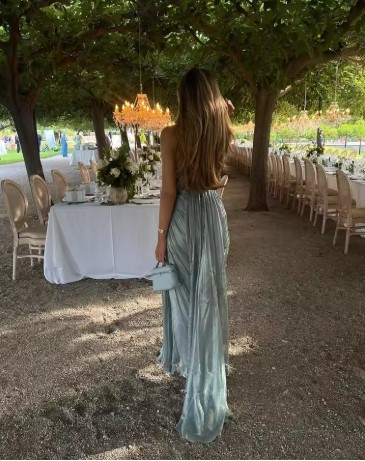 Vestido de noche plisado de tul azul con tirantes finos, elegante vestido de graduación Y8195