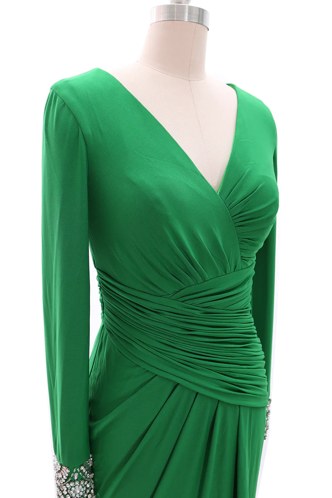 Vestido largo de noche para la madre de la novia, manga larga, escote en V, modelo Y785