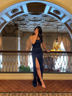 Vestido de noche sencillo de corte recto en color liso con abertura Y6229