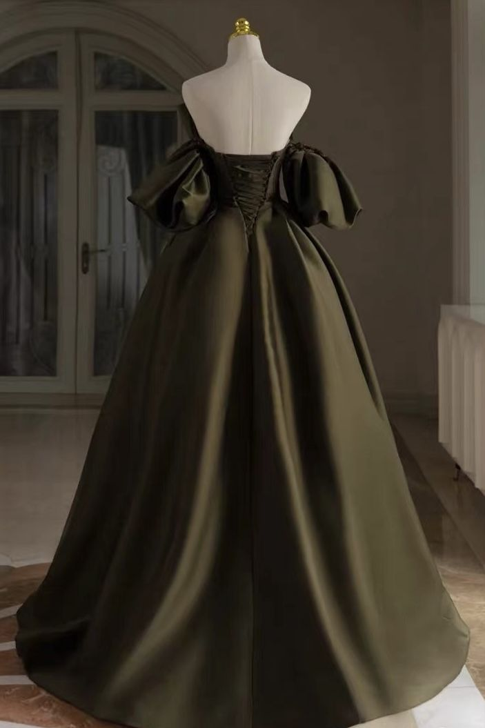 Robe de mariée en satin, robe de mariée unique, robe de mariée vert armée Y6813