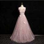 Robe de bal élégante en tulle rose à sequins et appliques papillon, robe de soirée formelle Y7996