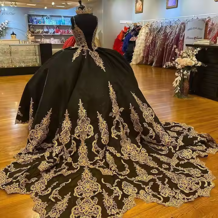 Vestido de quinceañera con cuentas, apliques de lentejuelas, vestido de princesa de baile con capa Y1516