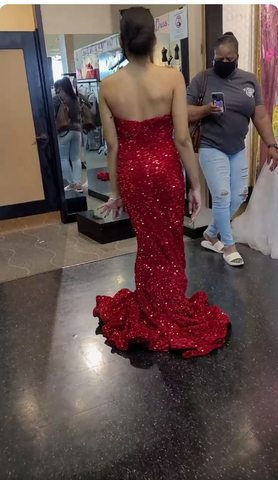 Robe de bal sirène à décolleté cœur, robe de soirée rouge à sequins, robe de fête brillante Y274