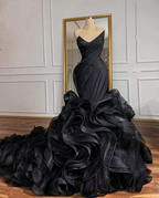 Robe de mariée sirène pour femme, style gothique, corset en organza, volants cascade, traîne, référence Y988