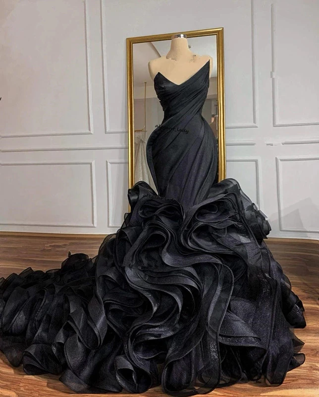 Robe de mariée sirène pour femme, style gothique, corset en organza, volants cascade, traîne, référence Y988