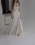 Classy Strapless Satin Beaded Evening Dress A Line Slit Prom Dress Y8314
