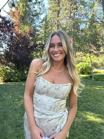 Fuchsia Printed Corset Front-Slit Satin Prom Dress Formal Evening Dress Y8458