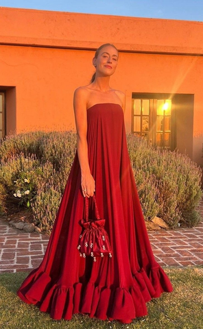 Pretty Burgundy Strapless A Line Party Evening Dress Formal Prom Dress Y8468