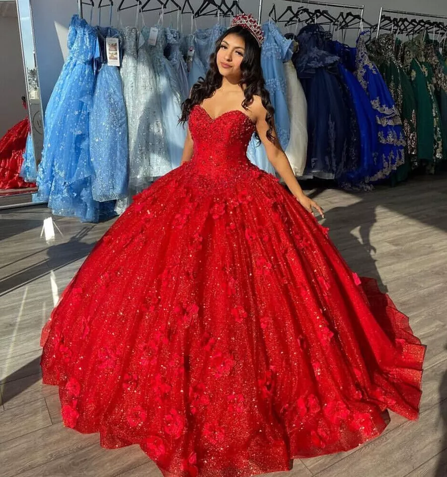 Precioso vestido de gala rojo con apliques de lentejuelas. Vestido de fiesta de corte A sin tirantes Y8213