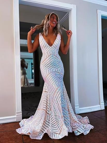 Elegant V Neck Sexy Sleeveless Mermaid Prom Dress Orange Evening Dress Y5188