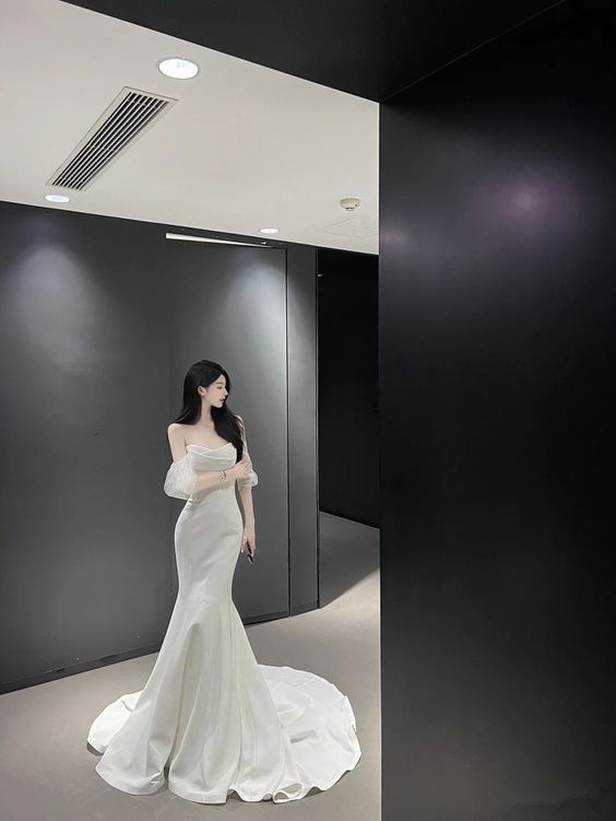 Robe de mariée sirène simple, robe de mariée avec traîne Y7200