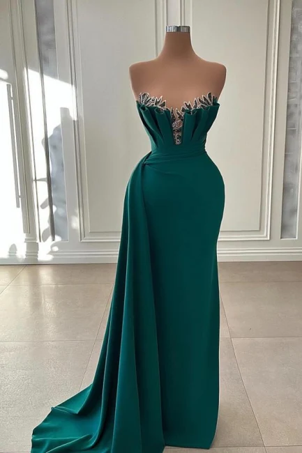 Robe de bal longue sirène bustier vert foncé élégante Y1920