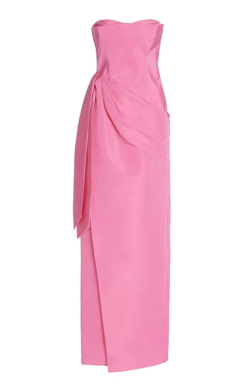 Elegante vestido de noche rosa sin tirantes hasta el suelo para baile de graduación Y8406