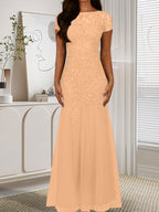 Robe sirène bleu marine foncé à sequins et tulle, décolleté rond, robe en tulle bleu marine foncé