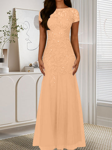 Dark Navy Mermaid Scoop Sequins Tulle Dress