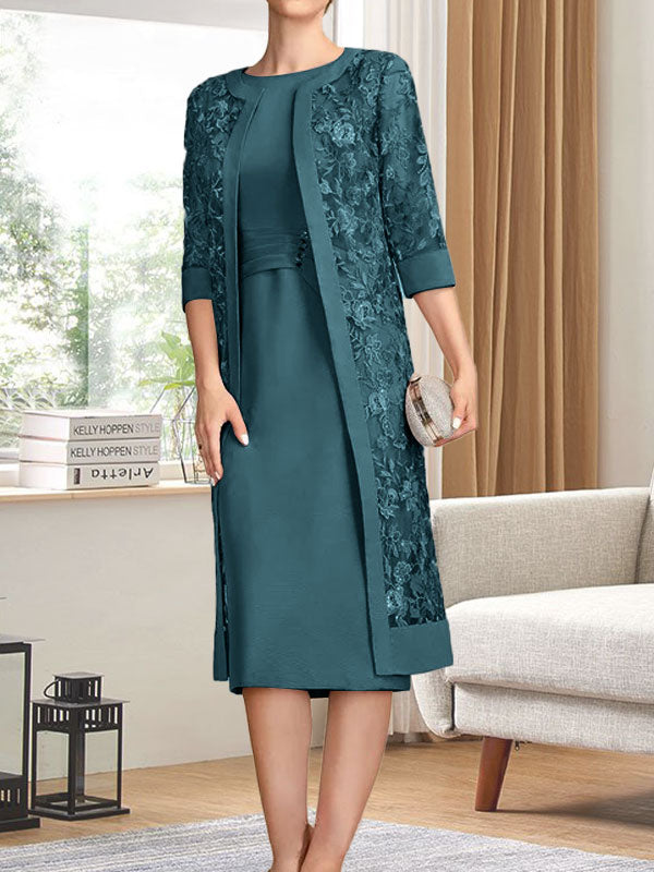 Vestido de gasa corte recto/columna hasta la rodilla para la madre de la novia con lentejuelas plisadas
