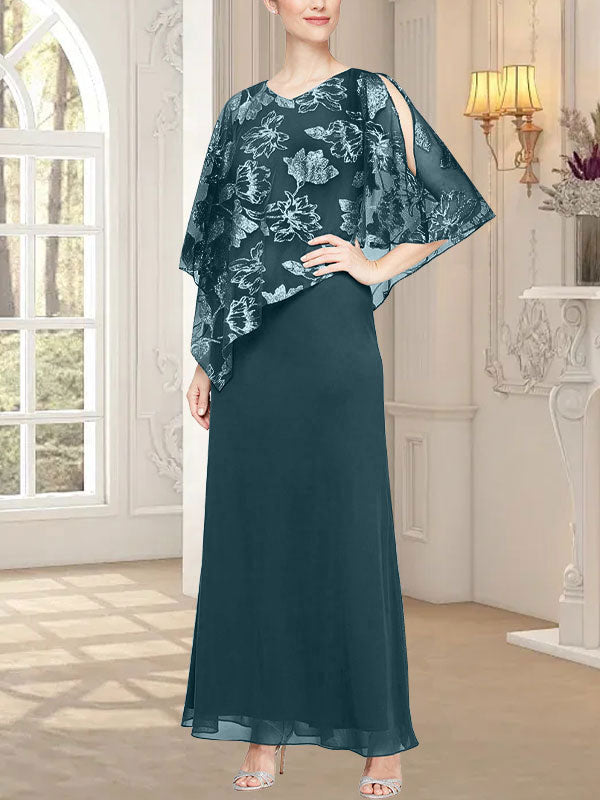 Vestido largo de malla brillante con corpiño asimétrico superpuesto de diseño novedoso 