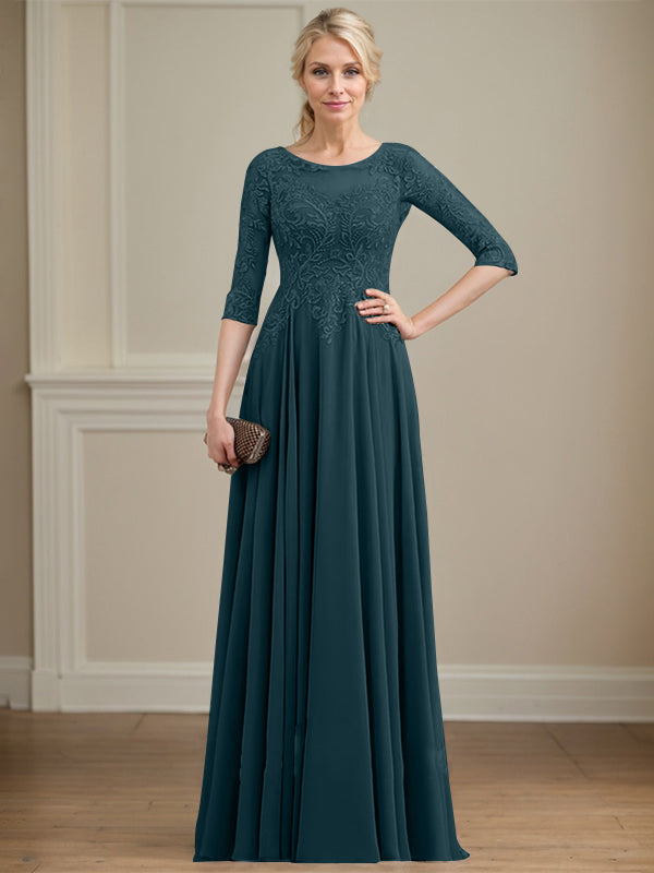 Vestido de novia de corte A, escote redondo, ilusión, largo hasta el suelo, de encaje y gasa con lentejuelas. 