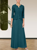 Robe jupe-veste en dentelle pailletée et satin avec veste ouverte