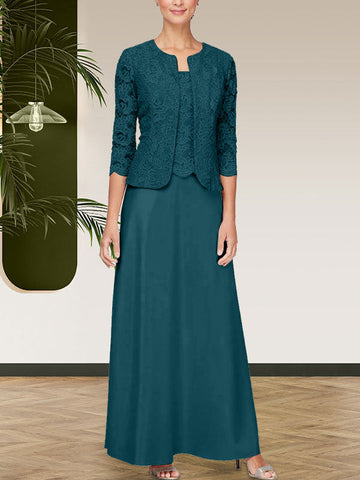 Glitter Lace & Satin Skirt Jacket Dress with Open Jacket