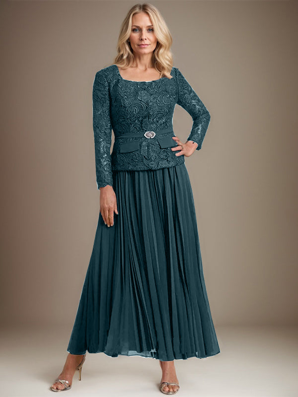 Vestido de gasa corte A, largo hasta el tobillo, para la madre de la novia, con pliegues. 
