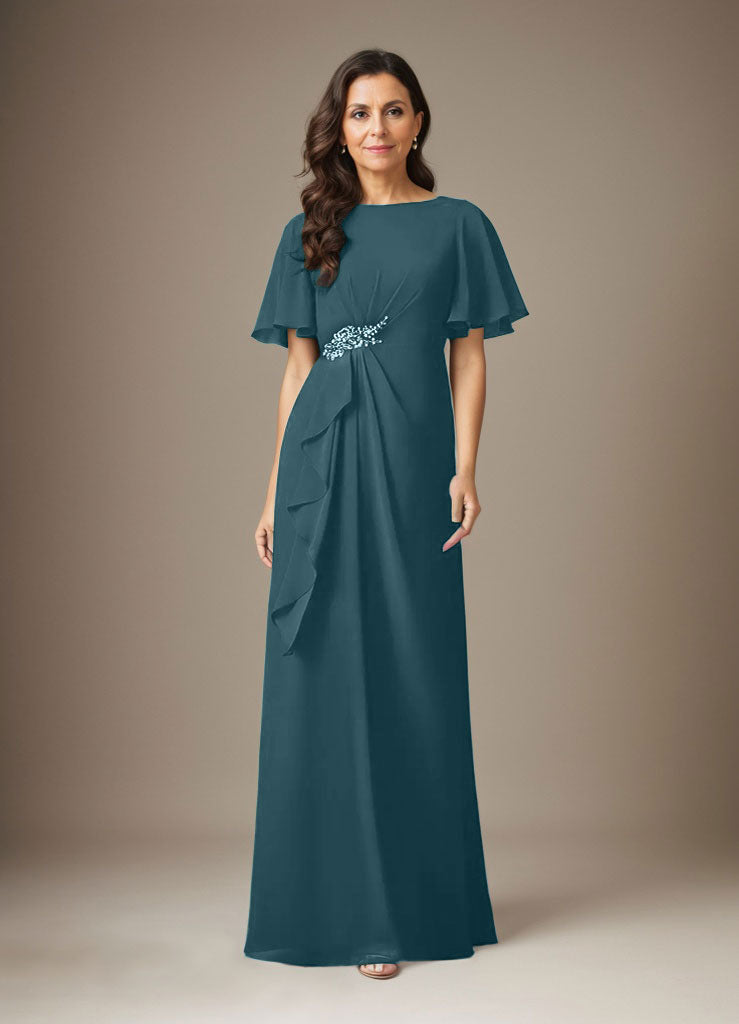 Vestido de gasa azul marino oscuro de corte recto con cuentas