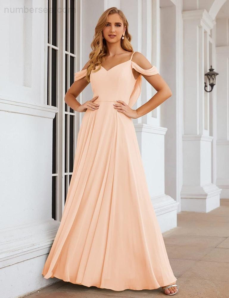 Baoleely Cold Shoulder Chiffon Bridesmaid Dresses Long Maxi Formal Prom Gowns for Women Party  SEA28059