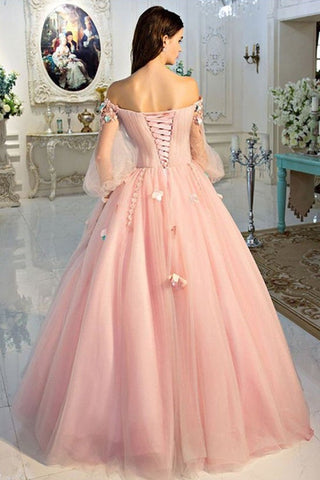Robe de bal en tulle à épaules dénudées et manches longues